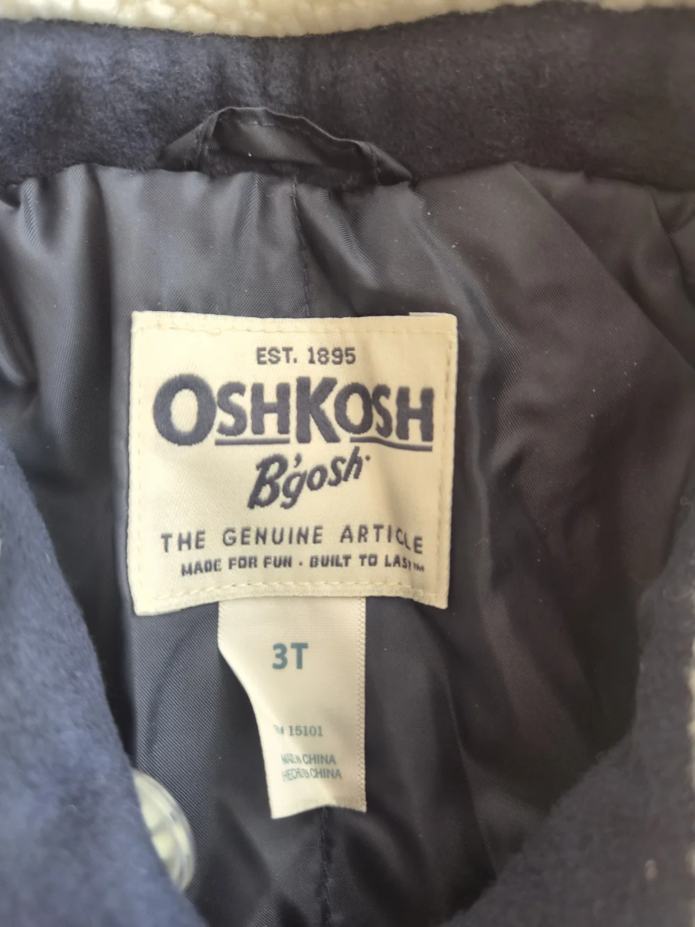 OshKosh B'gosh Navy Peacoat with Cream Sherpa Collar 3T